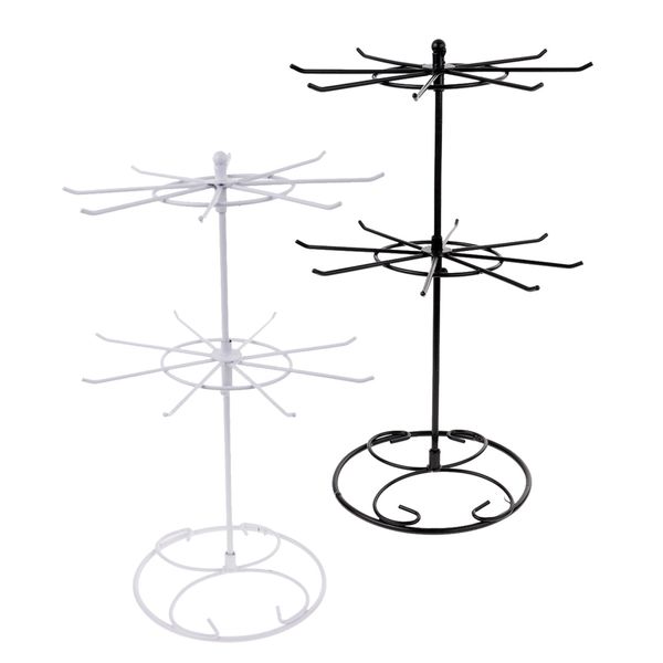 

rotating iron 2-tier revolving stand rack jewelry holder display with 16 hooks, Pink;blue