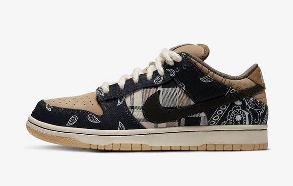 

Новый Аутентичный Travis Скоттс SB Dunk Low Баскетбол обувь Мужчины Женщина Кактус Джек Парашют Бежевого Petra Brown Sneakers CT5053-001 С коробкой