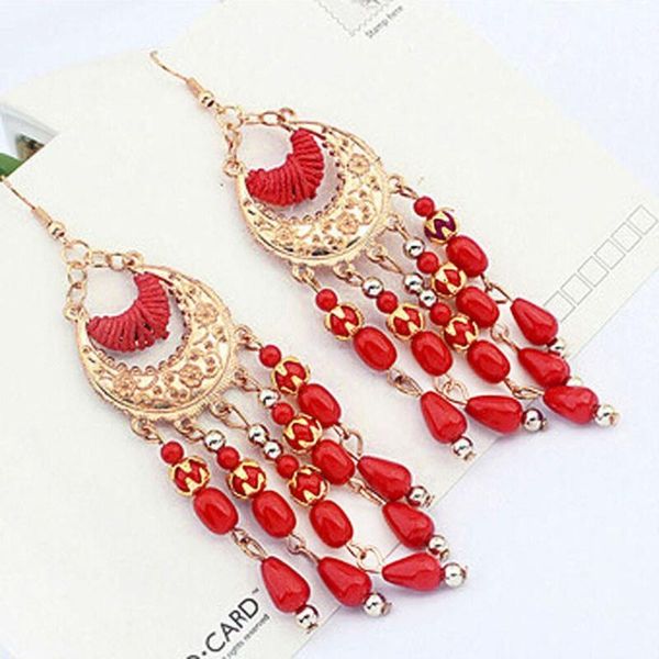

2020 red fringed long earring vintage ethnic big beads dangle drop earrings for women female boho jewelry accessories dropship, Silver