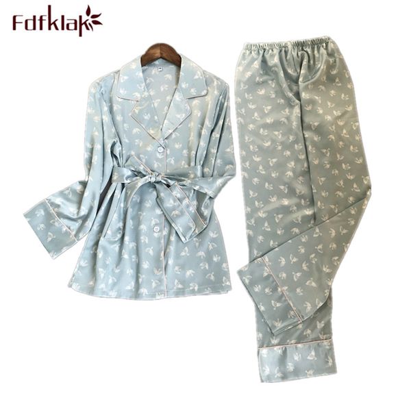

fdfklak new print tracksuit women long sleeve silk satin pyjamas suit home clothes spring autumn women's pajamas pijama set, Black;red
