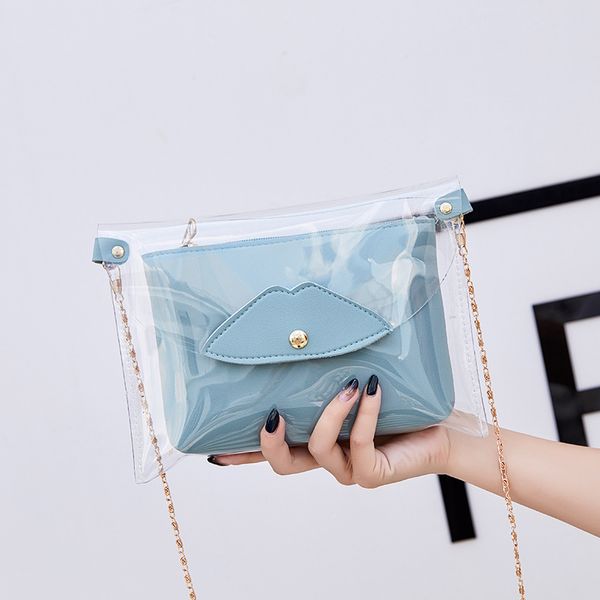 

2020 корейские моды 2 pieces прозрачной женщин сумка новой цепь ремешок очистить сумку для женщин малой твердых женских сумок