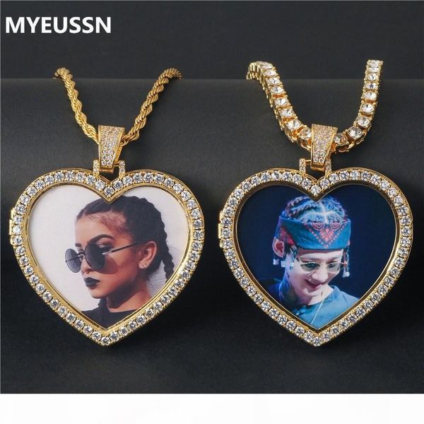 

пользовательские necklacependant мужчины iced out кубический циркон медь теннис цепи фото ожерелья формы сердца медальоны hip hop ювелирные, Silver