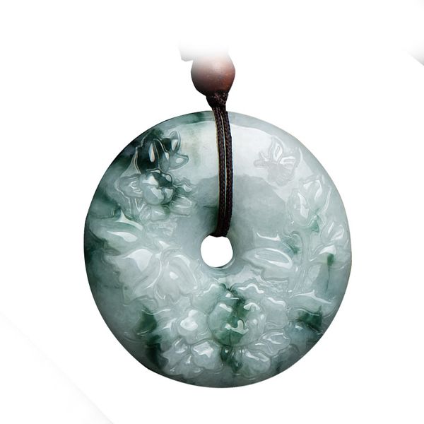 

fine jewelry natural green jade pendants necklace carving peace buckle round jade pendant for men and women, Silver
