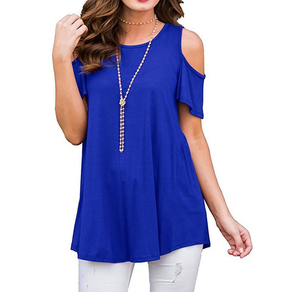 

women casual summer blouse 2019 femme short batwing sleeve loose cold shoulder solid o-neck blouse camisetas mujer 3xl, White