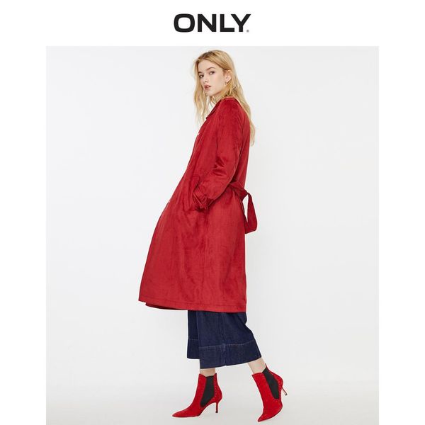 

only women's 2019 autumn new chic suede long windbreaker jacket trenchcoat| 119336514, Tan;black
