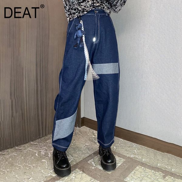 

deat] spliced high street hit color wide leg jeans new high waist loose women trousers fashion tide spring autumn 2020 13r652, Blue