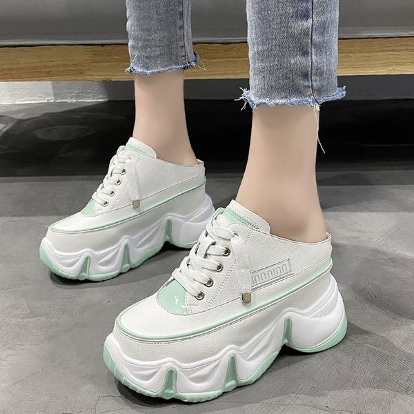 

designers women high platform slippers woman 9.5cm wedges shoes ladies outside leather casual white chunky sneakers 2020 summer, Black