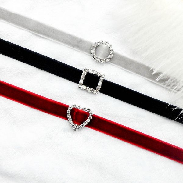 

fashion velvet choker necklace for women rhinestone heart square round short clavicle collares neck jewelry gifts 2019 new fs15, Golden;silver