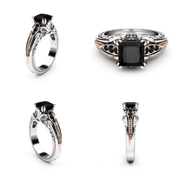 

черный мэм изысканный полый циркон кольцо ювелирные изделия серебро 925 дизайн аксессуары классический природный камень партии кольца из нер, Silver