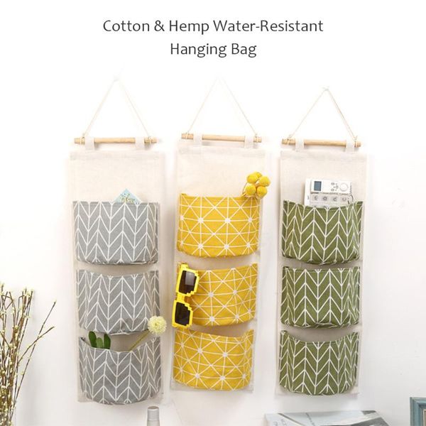 

new 2/3 pockets cotton linen wall hanging storage bags door pouch bedroom home storage pocket home decor hanging bag socks o