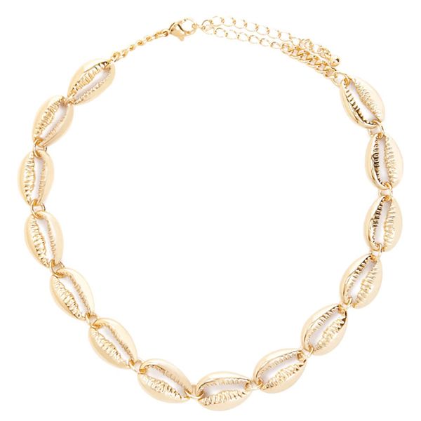 

2019 new summer beach metal shell choker necklace women gold color clavicle chain statement necklace collores jewelry, Golden;silver