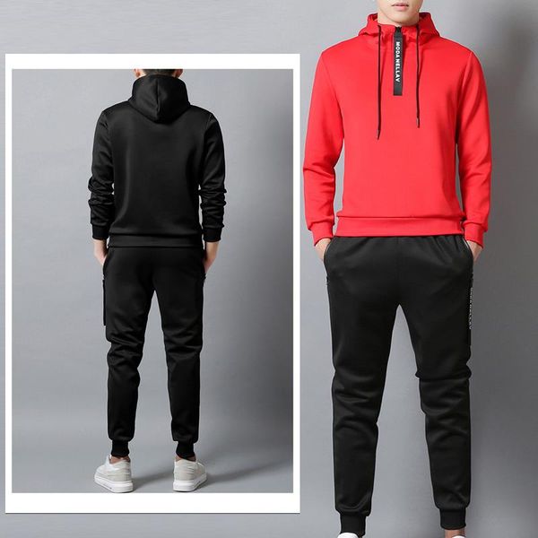 

men's suits hoodies suit running play football two piece printed sport suit long-sleeved pullover sports mens, White;black