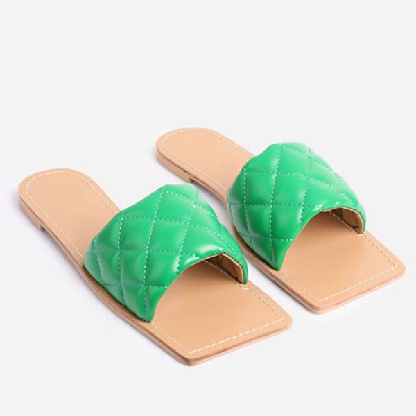 

2020 women slippers candy color flat shoes square toe pu female slides female comfort beach casual woman plus size summer, Black