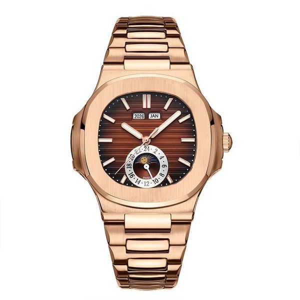 

watch luxurynew arrival 9 colors 41mm nautilus rose gold big date asian 2813 automatic glide smooth moon phase d-blue mens watch, Slivery;brown
