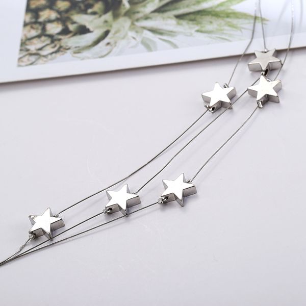 

vintage ladies star chokers layered necklace women 2019 fashion silver chain statement necklace female party jewelry gifts, Golden;silver