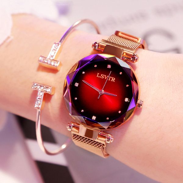 

luxury rose gold women watches fashion diamond ladies starry sky magnet watch waterproof female wristwatch for gift clock 2019, Slivery;brown
