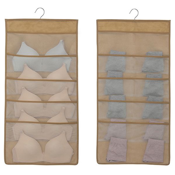 

space save double-sided multi-pocket hanging storage bag underwear bra organizer