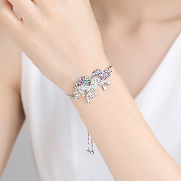 

fashion crystal unicorn horse link chain lovers bracelets for women girls children charm jewelry ing, Golden;silver