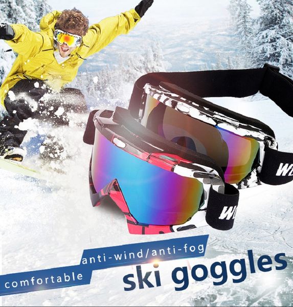

wolfbike pro outdoor sports ski goggles color lens uv400 anti-fog skiing men women snow glasses with elastic band holding bag