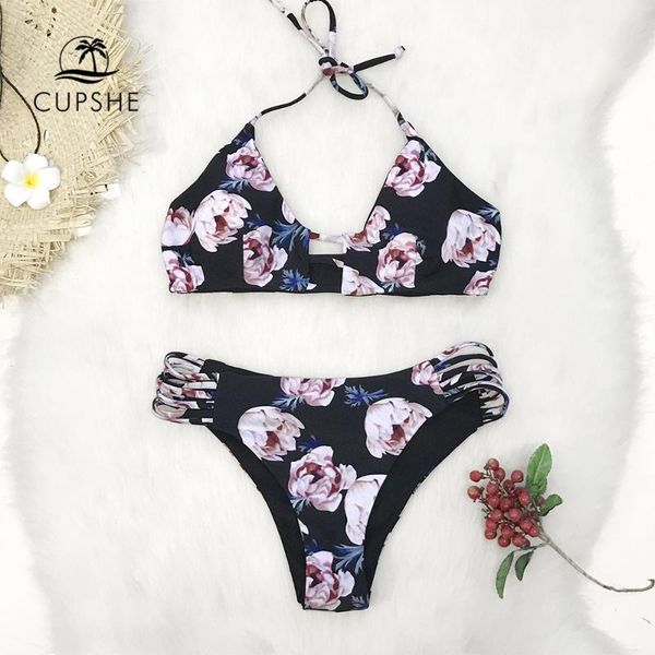 

flower print reversible bikini sets women strappy halter two pieces swimsuits 2020 girl bathing suits