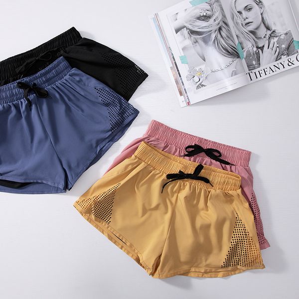 

yoga shorts women marathon running shorts gym elastic waist fitness loose breathable hollow out mesh women sports, White;red