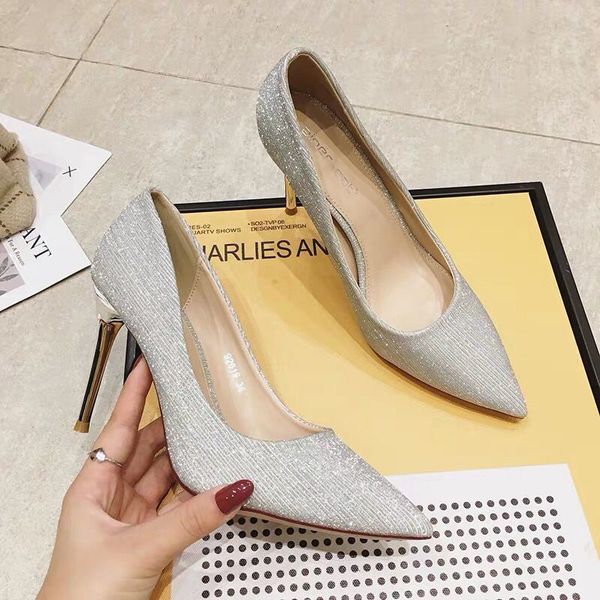 

bling fashion ultra-high heel 9cm pointed toe fine heel wedding shoes banquet shallow shoes women's pumps, Black