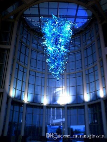 

2020 blue modern glass flower lamp blown glass crystal hanging chain chandeliers lights with price