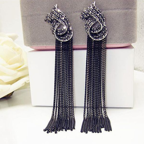 

tassel women girls rhinestone decoration retro earrings jewelry alloy plating dangle ear royal loop, Silver