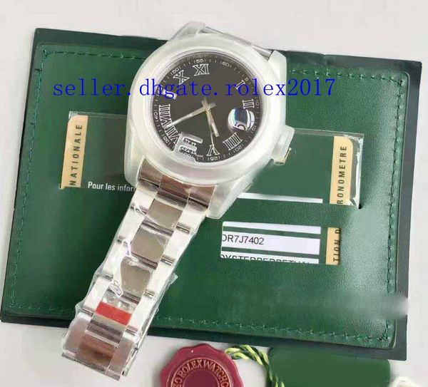

mens ew factory 116300 41mm stainless steel case smooth bezel black dial roman marker automatic movement waterproof diving wristwatches, Slivery;brown