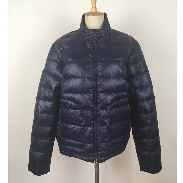 

men down jacket warm jackets white duck down stand collar button long sleeve zipper plus size male coats, Black