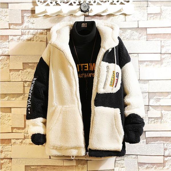 

2020 new jacket men winter thick warm fleece teddy coat for mens sportwear tracksuit male fluffy fleece hoodies coat, Black