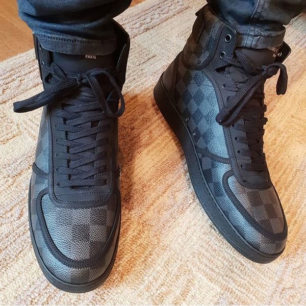 

Sale neaker boot men leek hi high neaker luxury de igner brand damier trainer for men outdoor ca ual hiking climbing hoe, Black