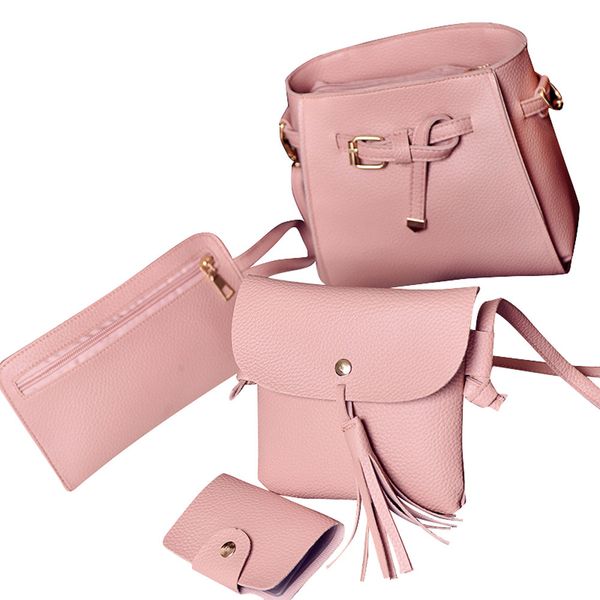 

women's bag 2018 new women bag tide fashion litchi pattern four sets of sub-handbag tassel messenger shoulder bolsa gift
