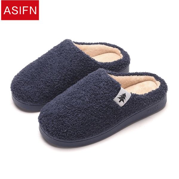 

asifn winter slippers for men's simple solid color couple room home non-slip men floor warm padded hair cotton chanclas hombre, Black