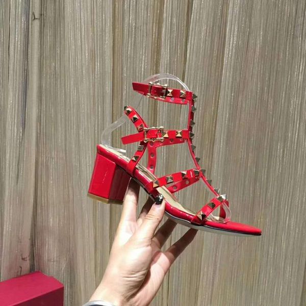 

high heels gladiator sandals women rivets studded ankle strap open toe candy color 2019 brand summer shoes for ladies zapatos mujer, Black