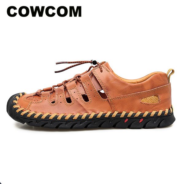 

cowcom large men's sandals summer outdoor leisure fashion trend sandals leather joker openwork leather clk-118119, Black