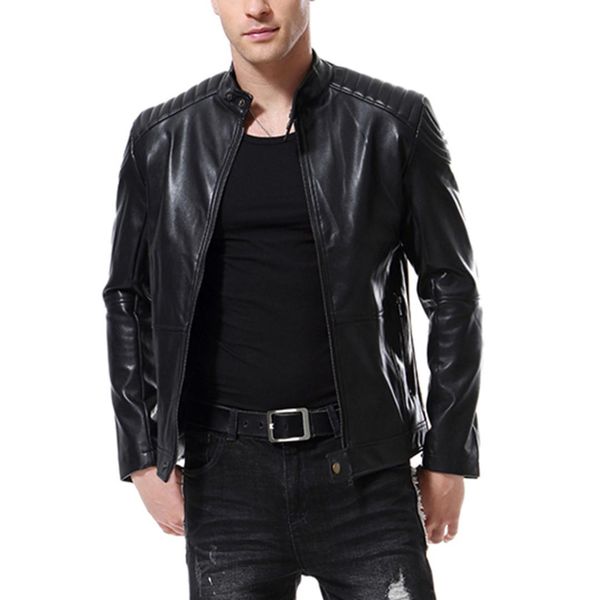 

2019 autumn and winter m-5xl large size men's line trend wash pu leather jacket casual style mens leather jacket, Black