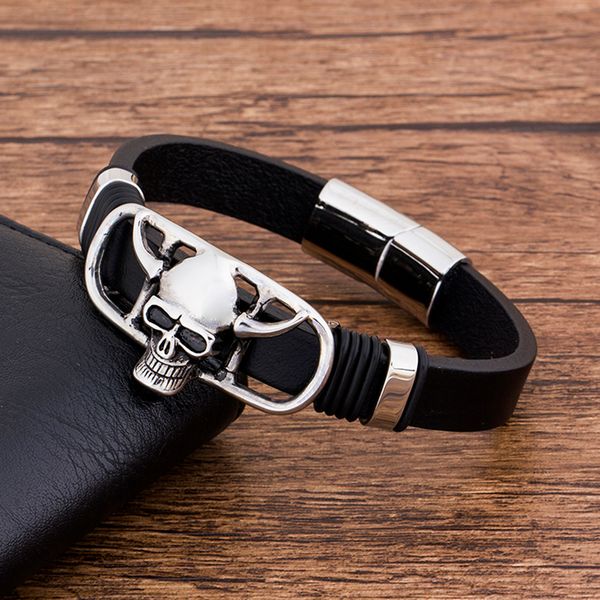 

stainless steel magnetic men bracelets skull rock jewelry women wholesale accessories birthday gift for boy friend, Golden;silver