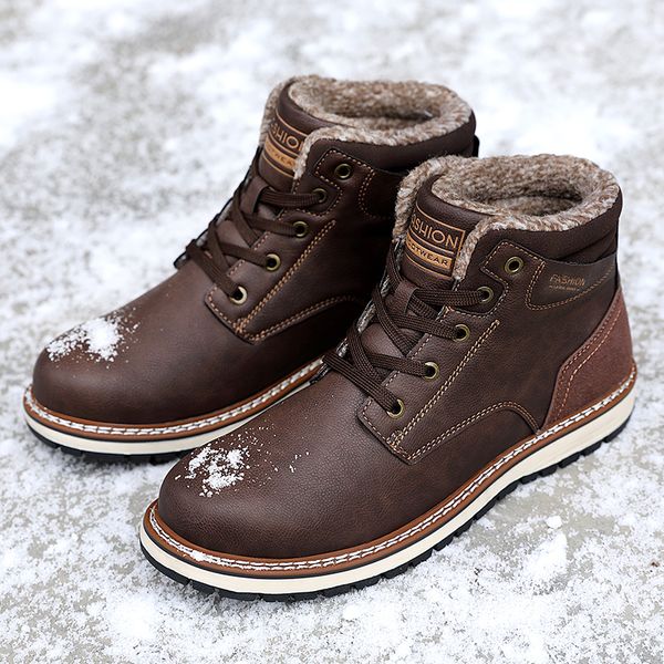 

winter work boots for men outdoor snow shoes working for man warm plus cotton mens fashion boots with fur snow sneakers, Black
