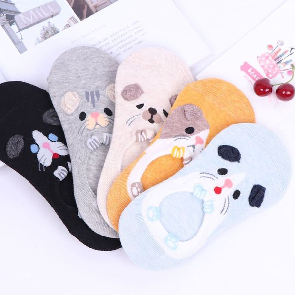 

1 пара милые животные носки конфеты цвет хлопок сокс невидимый силикон женщины лето корейский кот медведь забавный низкий вырез лодыжки носо, Black;white