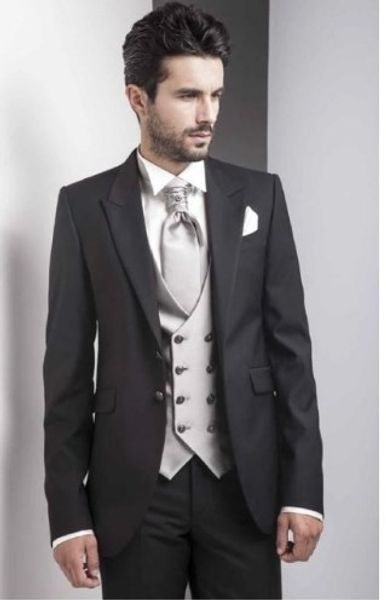 

handsome two buttons groomsmen peak lapel groom tuxedos men suits wedding/prom/dinner man blazer(jacket+pants+tie+vest) 961, Black;gray