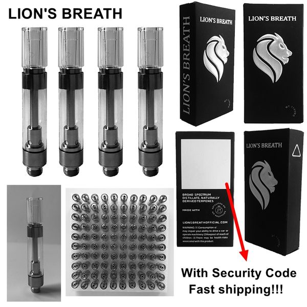 

Львы Дыхание Vape Картриджи 0,8 мл 1мл Ceramic Pyrex Glass Tank 510 Thread с круглым наконечником Пресс Код безопасности Пустой Dab Pen