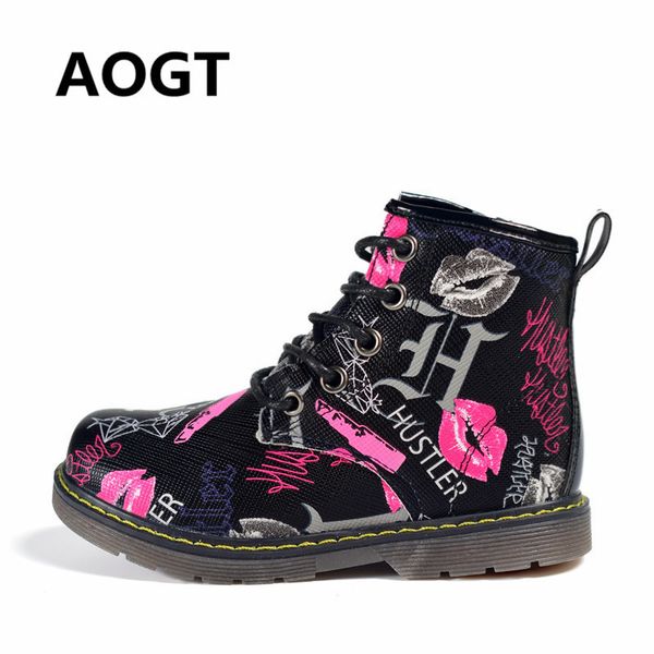 

aogt 2019 new children shoes girls boys pu leather waterproof martin boots fashion ankle kids baby boots brand boy girl shoes y190525, Black;red
