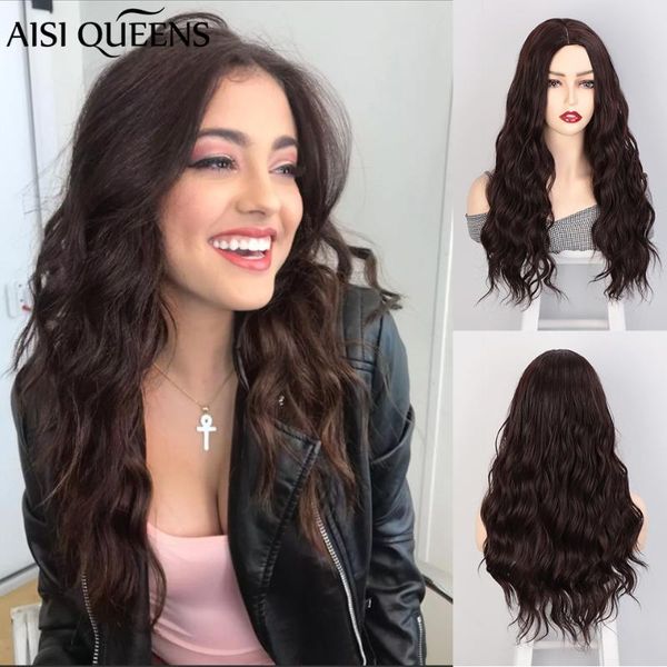 

aisi queens long wavy synthetic wig brown grey red wigs for white /black women black middle part nature daily party wigs