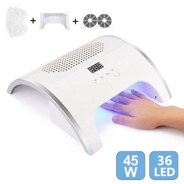 

new 45w 36 leds 2 in 1 uv led nail lamp infrared induction 10/30/60/99s nail duct suction 2 fan vacuum cleaner for manicure tool