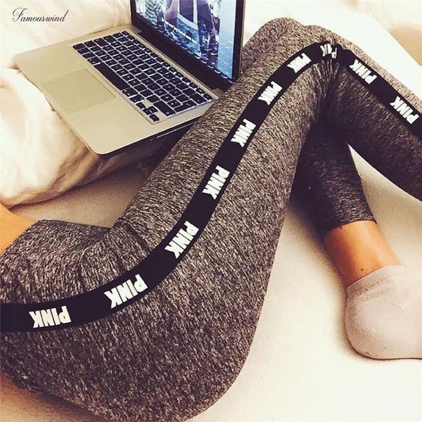 

new 2019 leggings pink letters print high waist fitness women trousers jeggings womens workout elastic sporting, Black