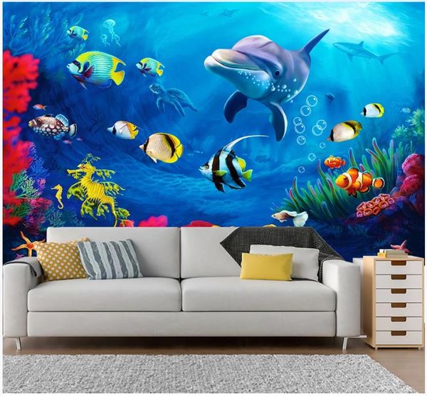 

custom p wallpaper for walls 3 d murals wallpaper underwater world 3d stereo dolphin living room tv background wall papers