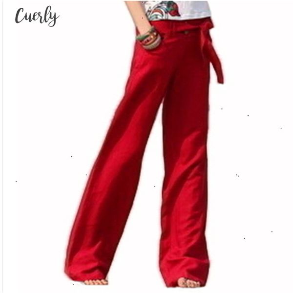

2020 pants better linen loose solid color wide leg pants straight casual women pants xxl red trousers l6, Black;white