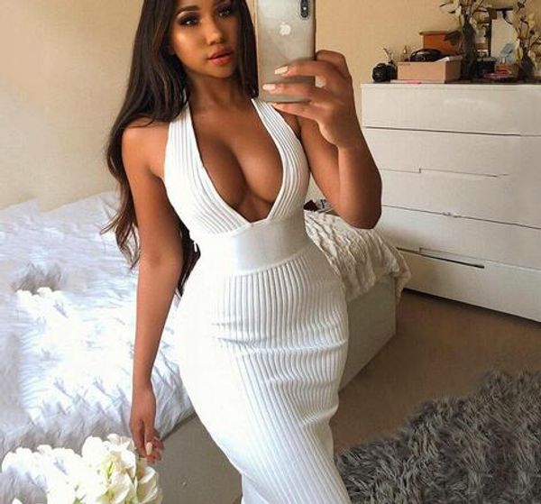 

холтер спинки сексуальный вязаный карандаш платье женщины белое плечо длинное платье bodycon элегантный осень зима платье, Black;gray