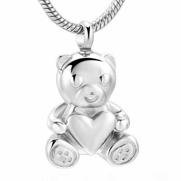 

zzl067 pet memoria jewelry for ashes - bear hold heart stainless steel keepsake urn pendant for women men cremation necklace, Silver